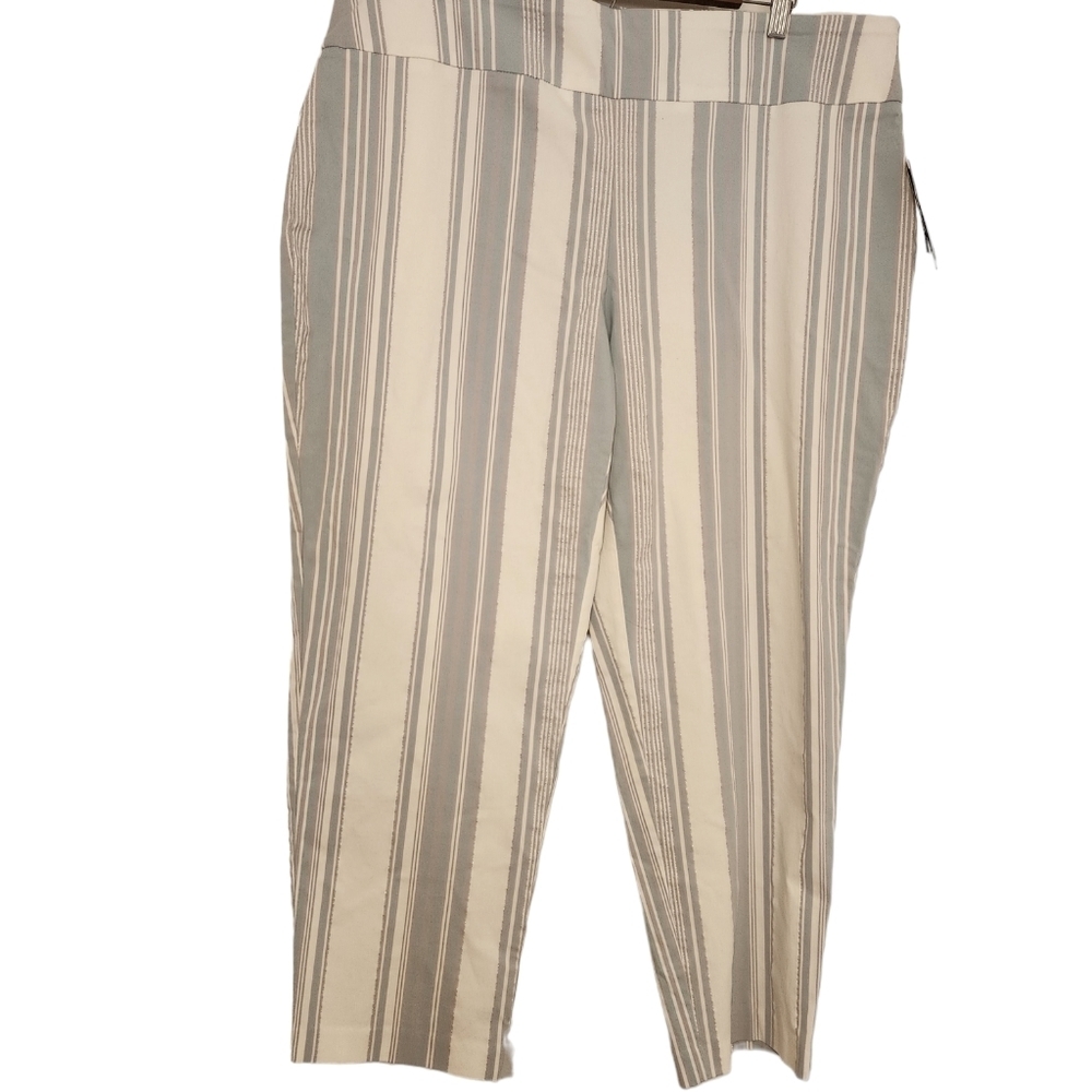 ATTYRE Slim Leg Wide Waist Band Aqua & White Metallic Striped Pants Size 20W NWT